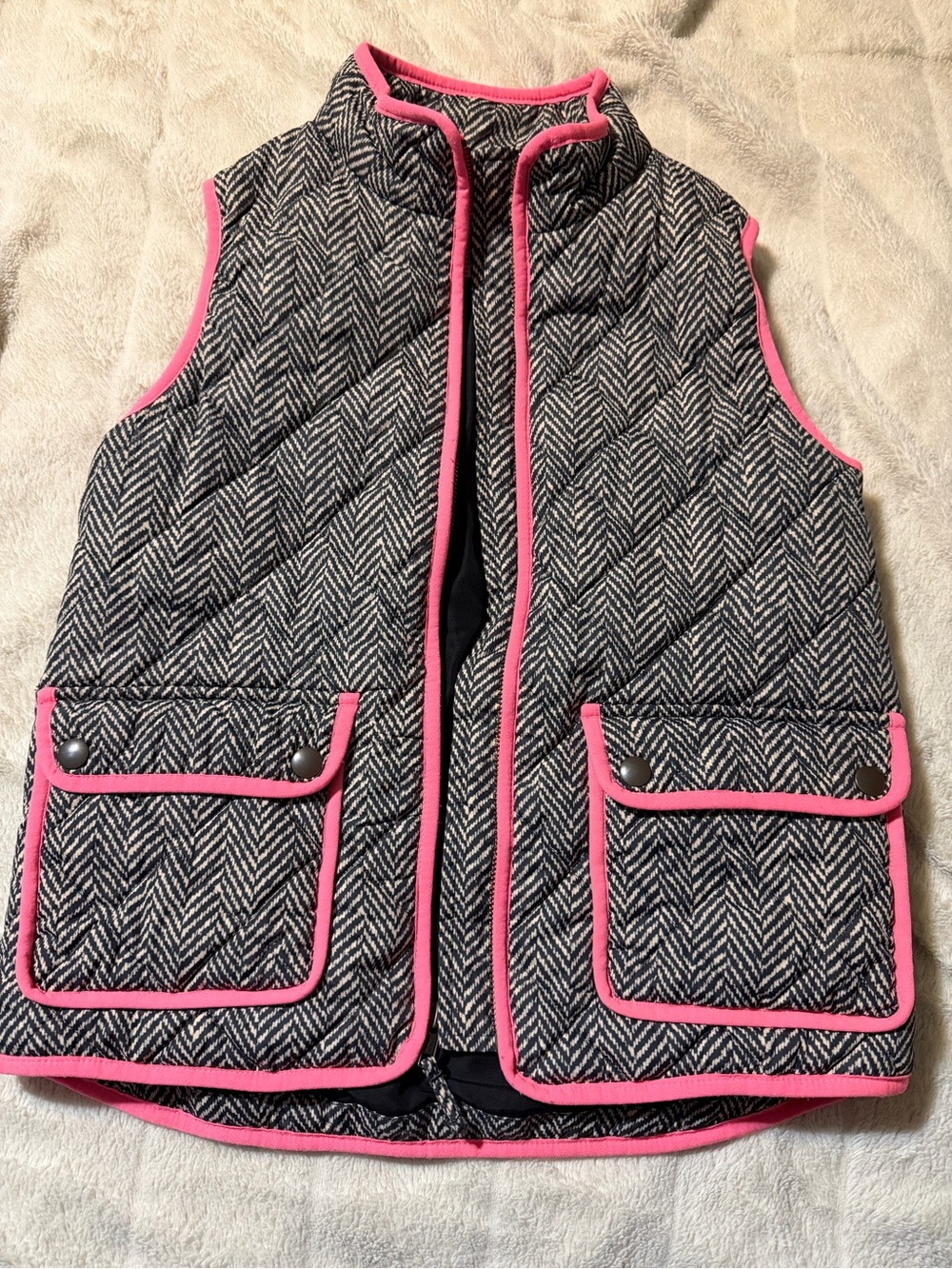 Crewcuts Black & White Herringbone Quilted Vest with Pink Trim